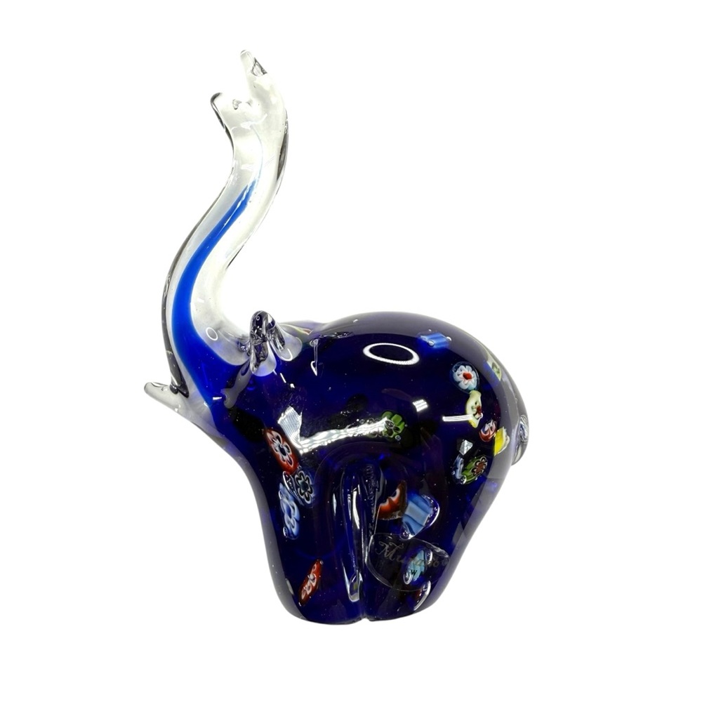 Murano Millefiori Glass Cobalt Blue Elephant